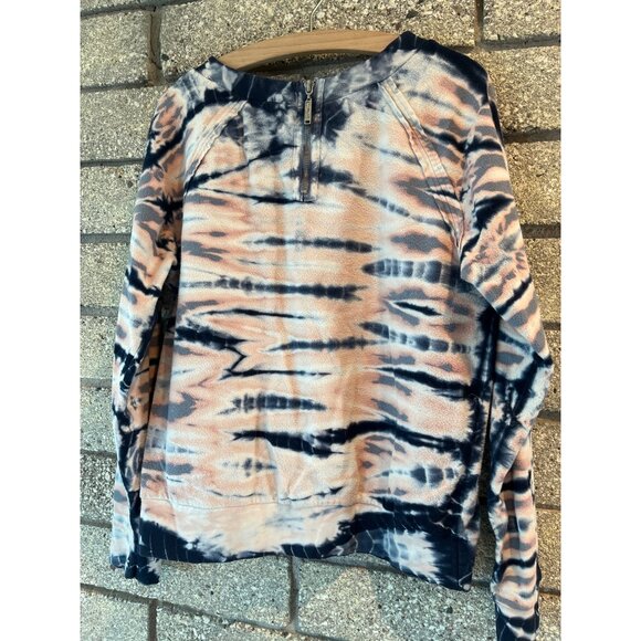 Tie-Dye Long-Sleeve Crewneck Top In Peach & Navy Velvet Blend - Picture 9 of 12